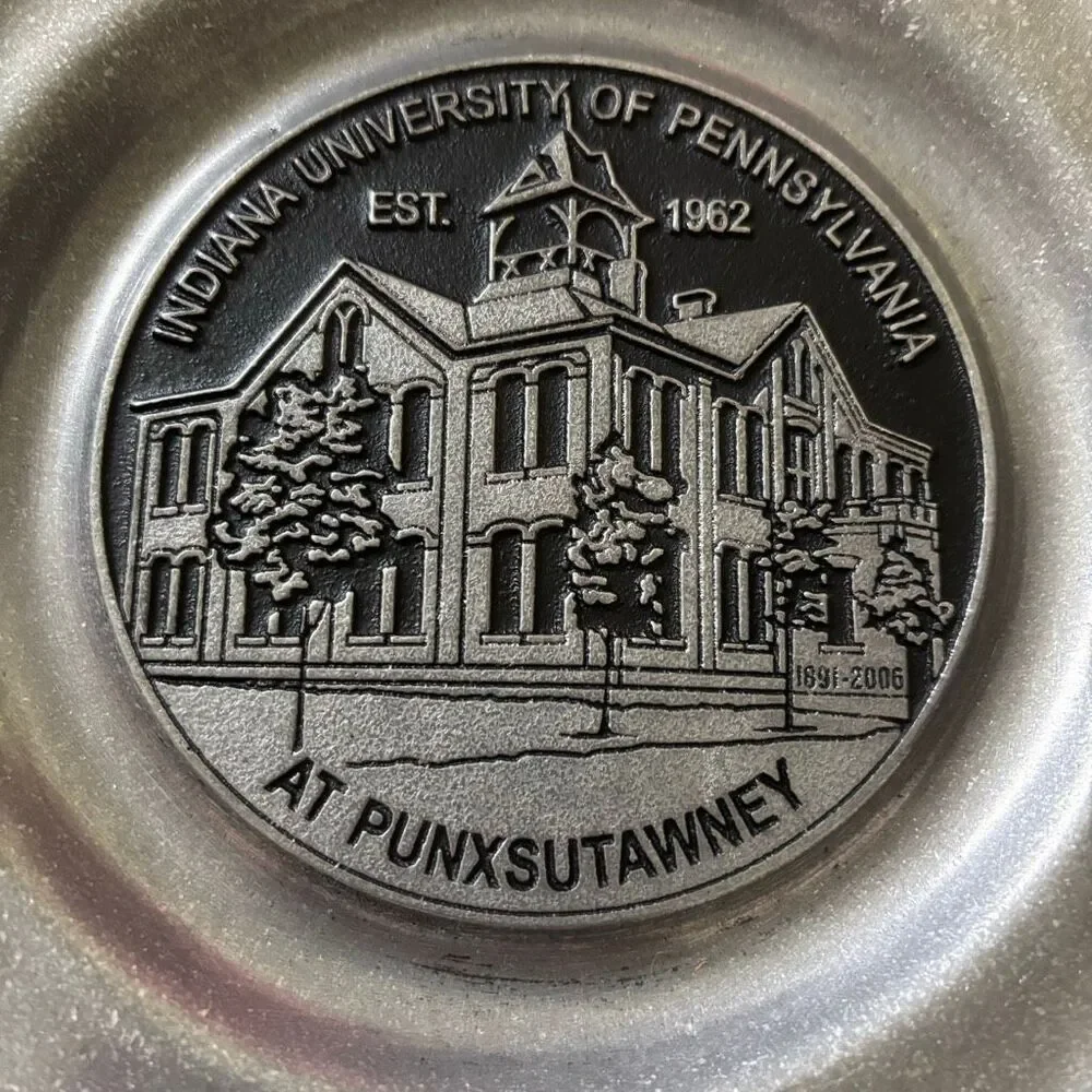 Vintage IUP Punxsutawney Commemorative Pewter Plate Indiana University of PA